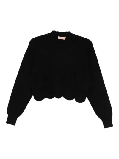 TWINSET BLACK SWEATER WITH ROUND NECKLINE