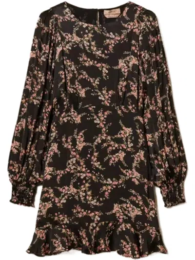 Twinset Twin-set Black Viscose Abito Midi Dress In Brown
