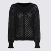 Twinset Open-knit Ruffled-cuff Sweater In Black