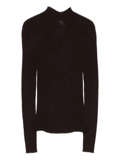 Twinset Black Ribbed Wool Turtleneck Sweater In Brown