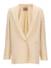 Twinset Beige Single-breasted Jacket With Shawl Neckline In Linen Blend Woman In White