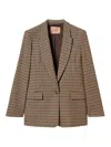 Twinset Checkered Tailored Blazer With Notched Lapels In Brown