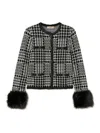 Twinset Houndstooth Pattern Jacket With Faux Fur Accents In Black