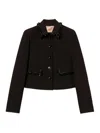 Twinset Cropped Tailored Jacket With Decorative Embellishments In Black