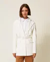 Twinset Hooded Belted Blazer In White