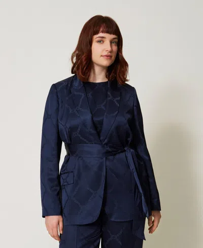 Twinset Blazer Avec Oval T Jacquard In Blue