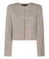 Twinset Beige Sequin Jacket With All-over Fau-pearl Embellishments In Beige