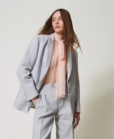 Twinset Blazer Couture En Sergé De Coton Et Lin In Multi