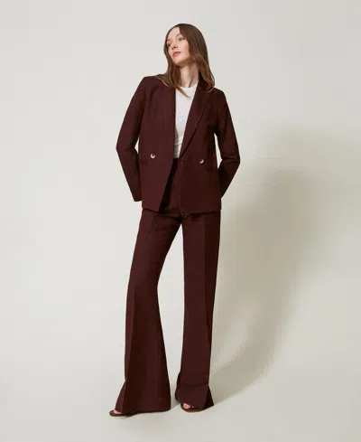 Twinset Blazer Croisé En Lin Mélangé In Burgundy
