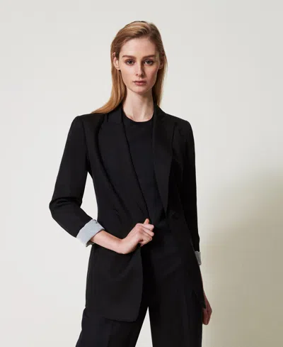 Twinset Blazer Droit En Lin Mélangé In Black