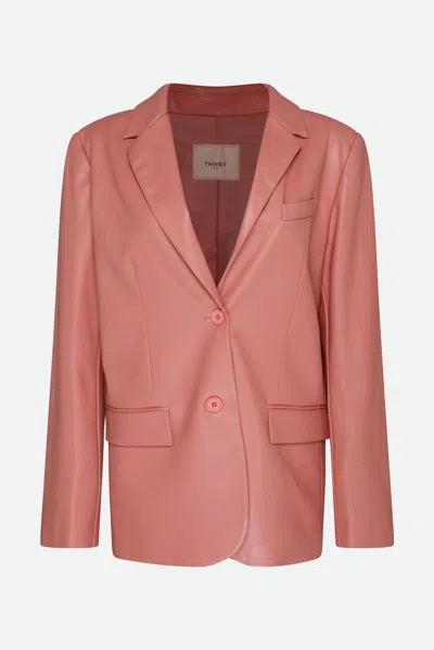Twinset Blazer Effetto Pelle Rosa