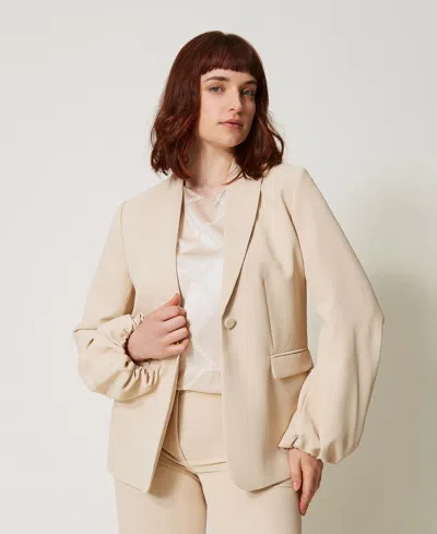 Twinset Blazer En Crêpe Avec Manches Froncées In Neutral