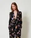 Twinset Blazer En Crêpe De Chine Floral In Black