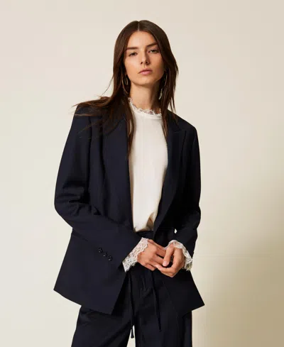 Twinset Blazer En Laine Mélangée In Black