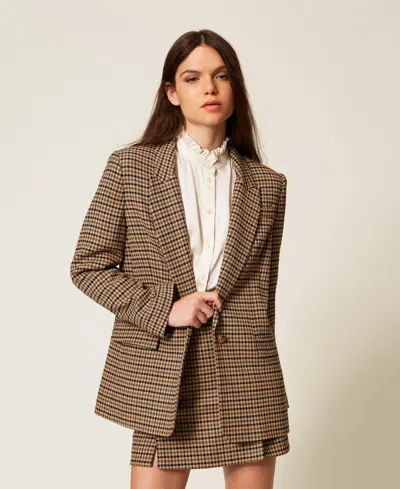 Twinset Blazer En Laine Mélangée À Carreaux In Brown