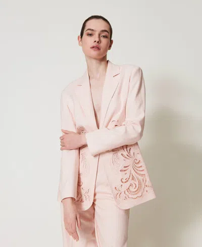Twinset Blazer En Lin Mélangé Avec Broderie In Pink