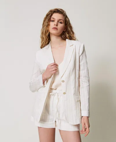 Twinset Blazer En Lin Mélangé Rayé In Neutral