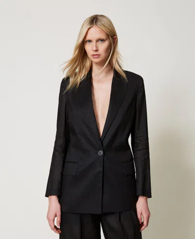Twinset Blazer En Ramie In Black