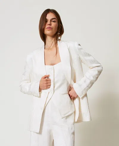 Twinset Blazer En Satin Jacquard In White