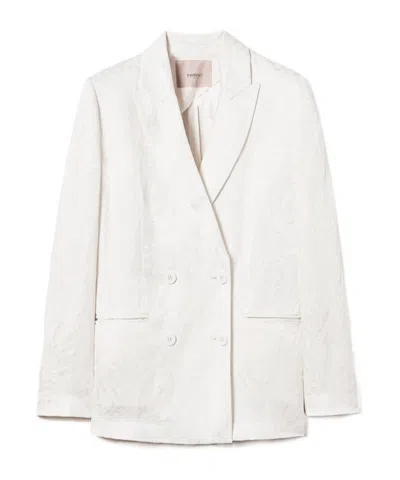 Twinset Blazer In Jacquard Satin In White