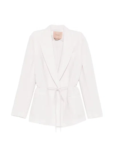 Twinset Blazer Tailored Linen Self-tie Blazer In White