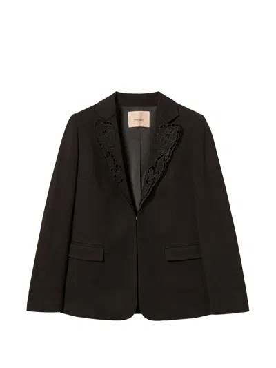 Twinset Blazer With Broderie Anglaise In Multi