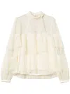 Twinset Pleated Tulle Blouse In Beige
