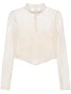Twinset Twin-set Cream Macramé Semi-sheer Cropped Shirt In Beige