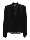 Twinset Ruffled Black Blouse With Bead Embellishments In Black