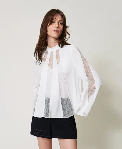 Twinset Blouse En Crêpe Avec Dentelle In White