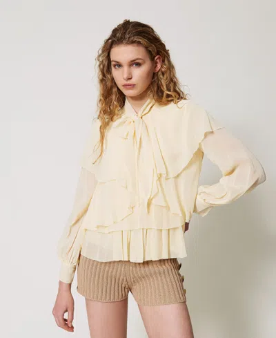Twinset Blouse En Crêpe Georgette Avec Volants In Multi