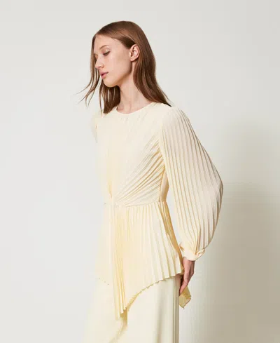 Twinset Blouse En Crêpe Georgette Plissé In Yellow