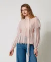Twinset Blouse En Dentelle Et Tulle Plumetis In Neutral