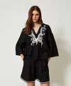 Twinset Blouse En Lin Mélangé Avec Broderie In Black