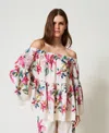 Twinset Blouse En Lin Mélangé Avec Imprimé Floral In White
