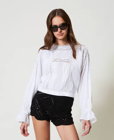 Twinset Blouse En Mousseline Avec Broderie In White