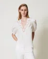 Twinset Blouse En Popeline Avec Broderies Anglaises In White