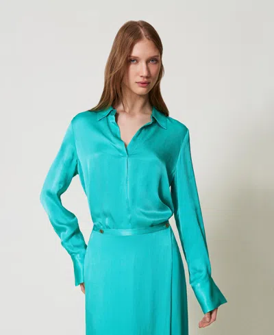 Twinset Blouse En Satin Avec Col Chemisier In Blue