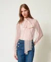 Twinset Blouse En Tulle Avec Col Lavallière In Neutral