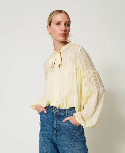 Twinset Blouse Jacquard À Rayures In Yellow