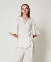 Twinset Blouse Portefeuille En Satin In White