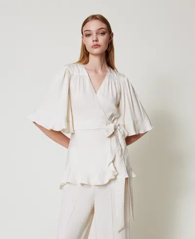 Twinset Blouse Portefeuille En Satin In White
