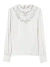 Twinset Floral-embroidered Crepe Blouse In White