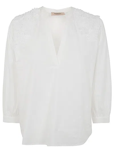 Twinset Blouse With Embroidered Flowers In White