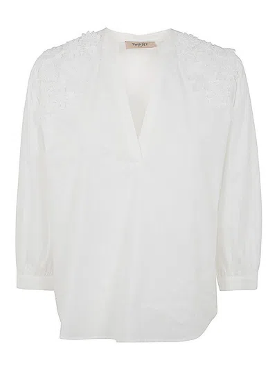 Twinset Blouse With Embroidered Flowers In White