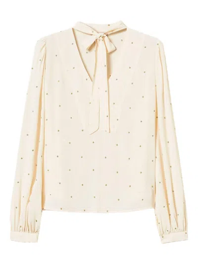 Twinset Lurex Polka Dot Embroidered Blouse In White