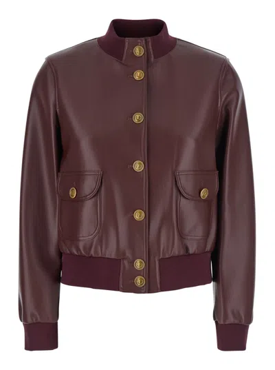 TWINSET BORDEAUX JACKET WITH HIGH NECK AND FRONT JEWEL BUTTON CLOSURE IN ECOLEATHER WOMAN