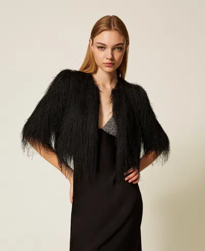Twinset Blouson Cropped Avec Franges In Black