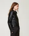 Twinset Blouson Effet Cuir Craquelé In Black