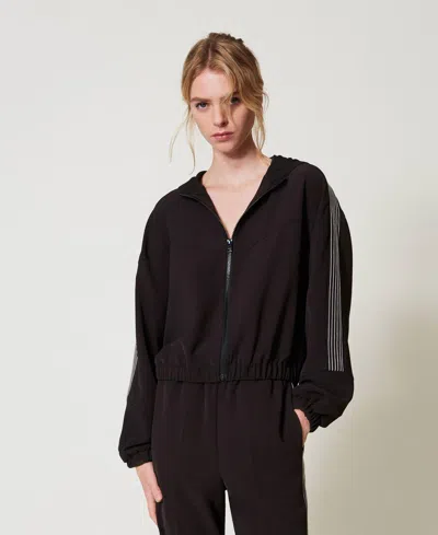 Twinset Blouson En Crêpe Avec Broderie In Black